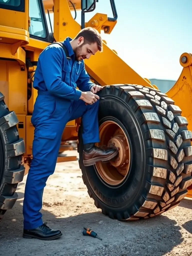 A technician replacing worn-out tires on a golf cart, emphasizing the importance of regular maintenance for safety and performance.